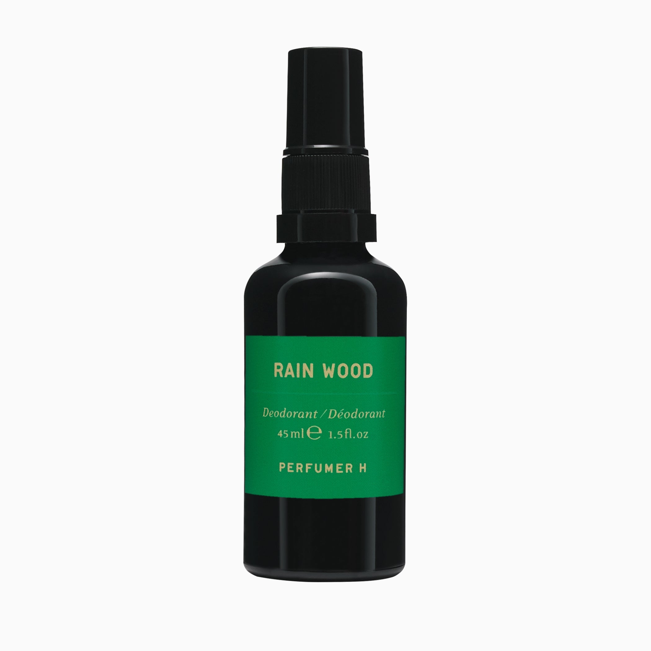 Rain Wood Deodorant 45ml in its spray bottle, front view
